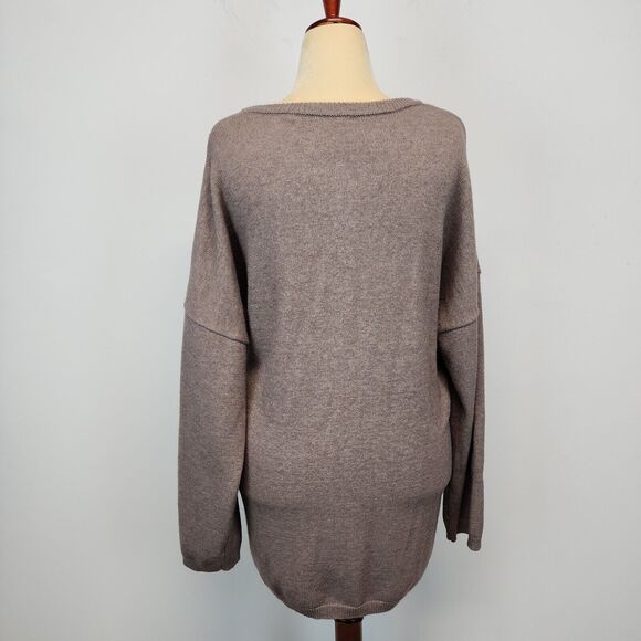 Made With Love Snap Front Cardigan Sweater Size XL Taupe Round Neck Soft Boxy - Picture 4 of 16